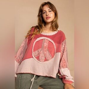 POL Pink Peace Sign Sweater